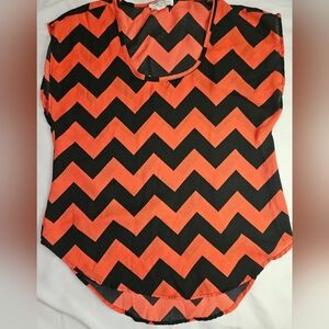 Body Central Womens Red And Black Striped Sheer Short Sleeve Blouse Size Medium